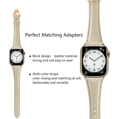 For Apple Watch Series 6 44mm Plain Leather Butterfly Buckle Watch Band(Beige+Rose Gold) by bashfashion
