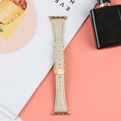 For Apple Watch Series 6 44mm Plain Leather Butterfly Buckle Watch Band(Beige+Rose Gold) by bashfashion