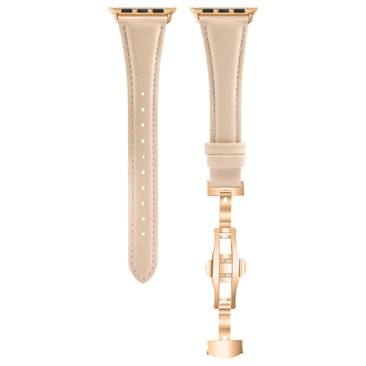 For Apple Watch Series 6 44mm Plain Leather Butterfly Buckle Watch Band(Apricot+Rose Gold) by bashfashion