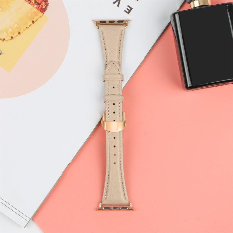 For Apple Watch Series 6 44mm Plain Leather Butterfly Buckle Watch Band(Apricot+Rose Gold) by bashfashion