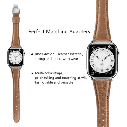 For Apple Watch Series 5 44mm Plain Leather Butterfly Buckle Watch Band(Dark Brown+Silver) by bashfashion