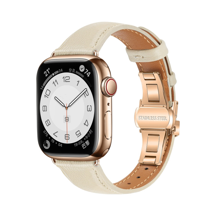 For Apple Watch Series 4 40mm Plain Leather Butterfly Buckle Watch Band(Beige+Rose Gold) by bashfashion