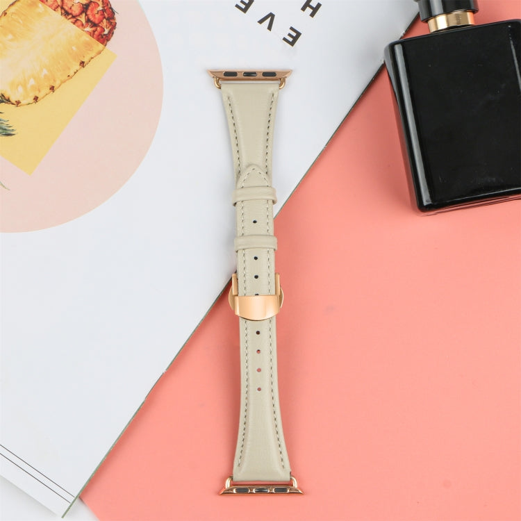 For Apple Watch Series 4 40mm Plain Leather Butterfly Buckle Watch Band(Beige+Rose Gold) by bashfashion
