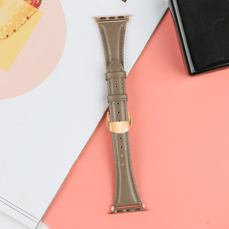 For Apple Watch Series 3 38mm Plain Leather Butterfly Buckle Watch Band(Gray+Rose Gold) by bashfashion