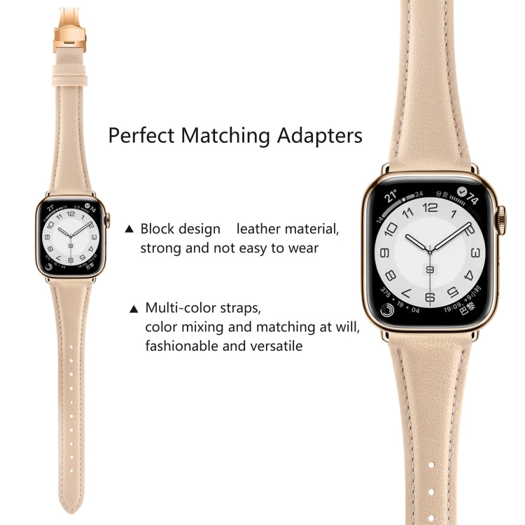 For Apple Watch Series 3 38mm Plain Leather Butterfly Buckle Watch Band(Apricot+Rose Gold) by bashfashion