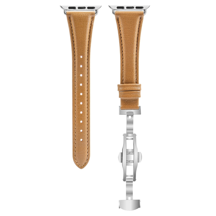 For Apple Watch Series 3 42mm Plain Leather Butterfly Buckle Watch Band(Brown+Silver) by bashfashion