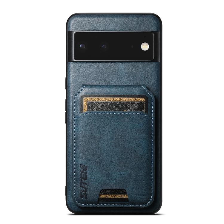 For Google Pixel 6 Suteni H02 Leather Wallet Stand Back Phone Case(Blue) by Suteni