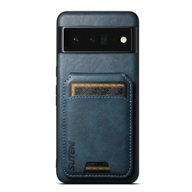 For Google Pixel 6 Pro Suteni H02 Leather Wallet Stand Back Phone Case(Blue) by Suteni