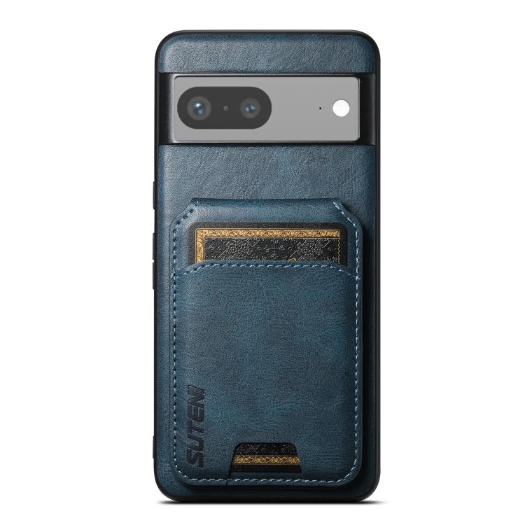 For Google Pixel 7 Suteni H02 Leather Wallet Stand Back Phone Case(Blue) by Suteni