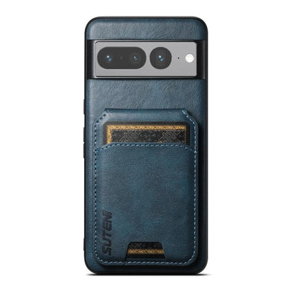 For Google Pixel 7 Pro Suteni H02 Leather Wallet Stand Back Phone Case(Blue) by Suteni