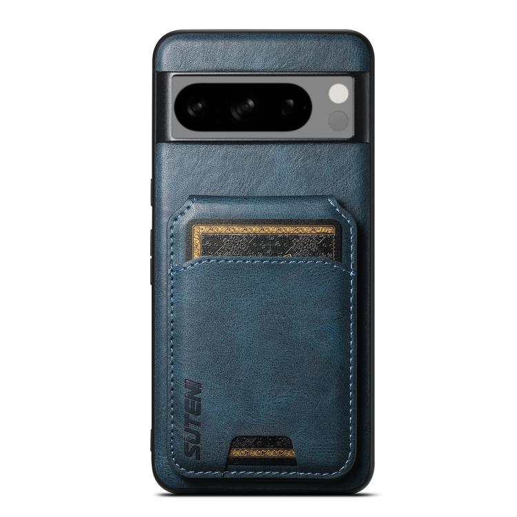 For Google Pixel 8 Pro Suteni H02 Leather Wallet Stand Back Phone Case(Blue) by Suteni