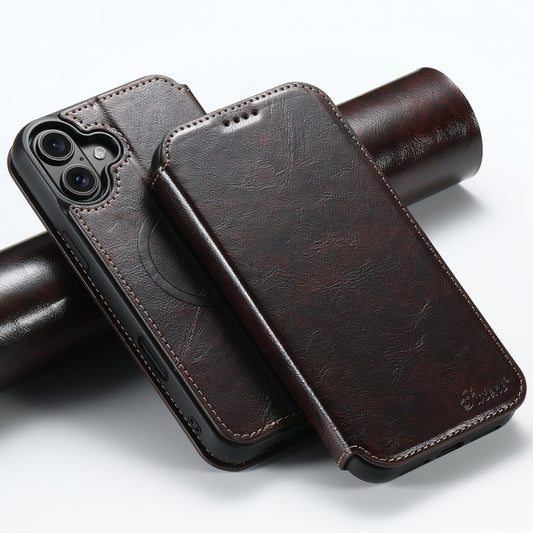 For iPhone 16 Plus Suteni J05 Leather Magnetic MagSafe Phone Case(Brown) by Suteni