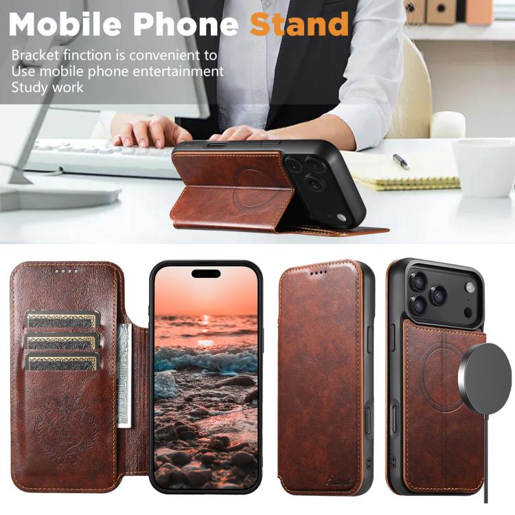 For iPhone 17 Pro Suteni J05 Leather Magnetic MagSafe Phone Case(Khaki) by Suteni