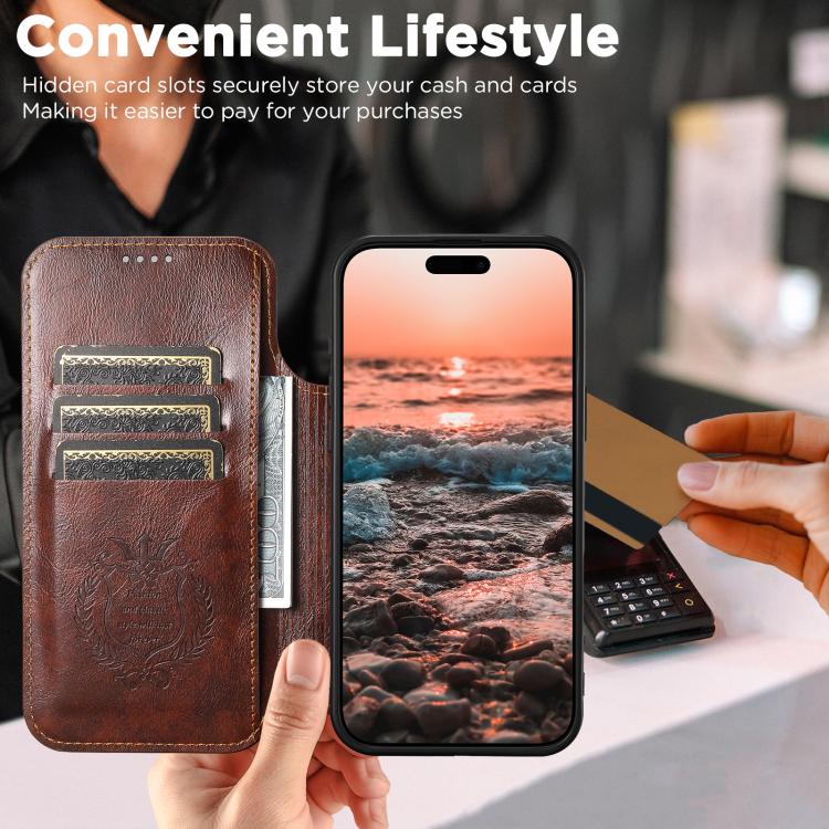 For iPhone Air Suteni J05 Leather Magnetic MagSafe Phone Case(Khaki) by Suteni