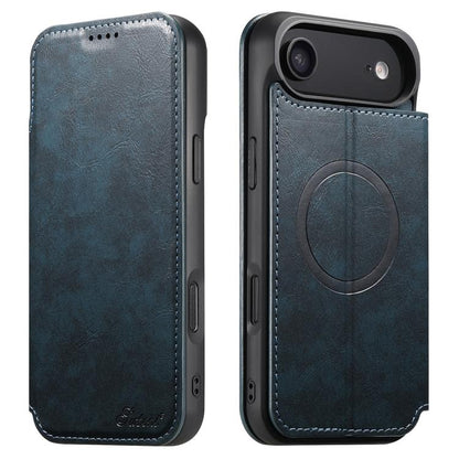 For iPhone Air Suteni J05 Leather Magnetic MagSafe Phone Case(Blue) by Suteni
