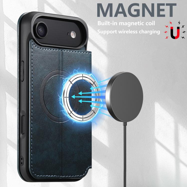 For iPhone Air Suteni J05 Leather Magnetic MagSafe Phone Case(Blue) by Suteni