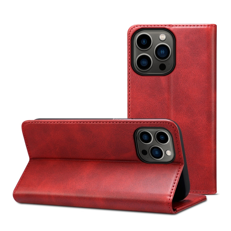 For iPhone 15 Pro Max Suteni Calf Texture Horizontal Flip Leather Phone Case(Red) by Suteni
