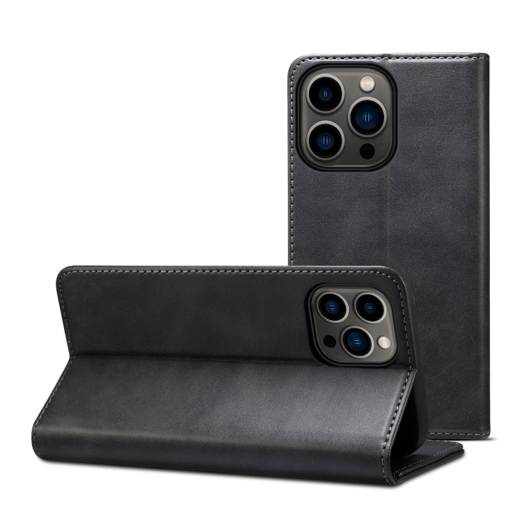 For iPhone 15 Pro Suteni Calf Texture Horizontal Flip Leather Phone Case(Black) by Suteni