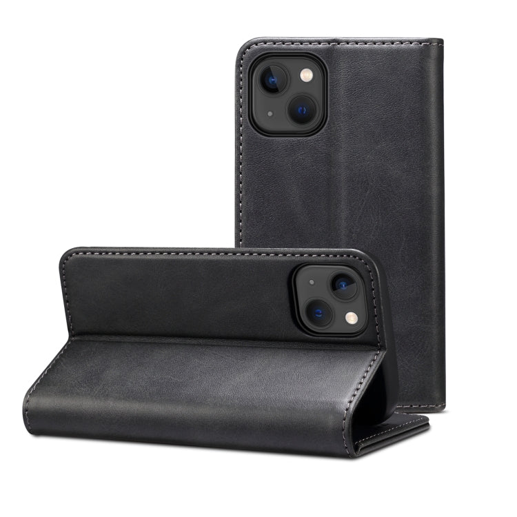 For iPhone 15 Plus Suteni Calf Texture Horizontal Flip Leather Phone Case(Black) by Suteni