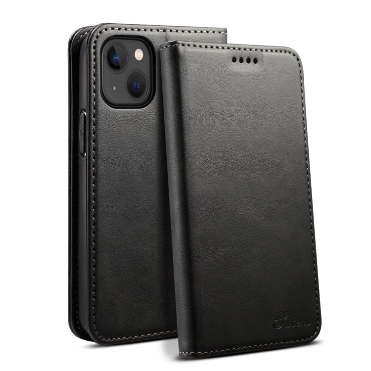 For iPhone 15 Plus Suteni Calf Texture Horizontal Flip Leather Phone Case(Black) by Suteni
