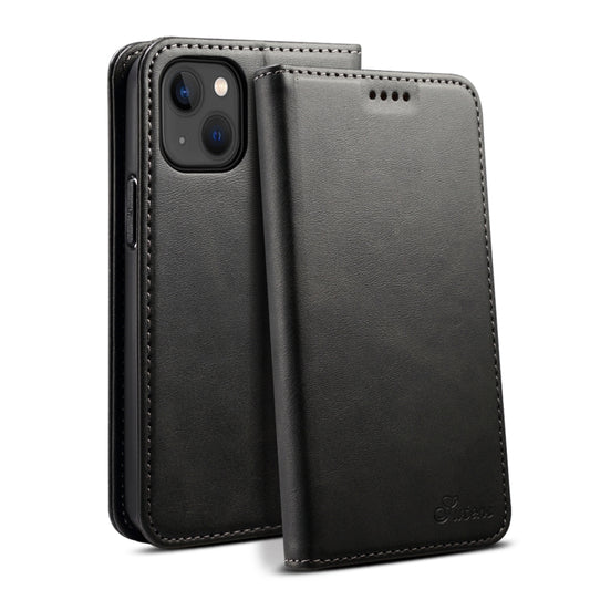For iPhone 15 Plus Suteni Calf Texture Horizontal Flip Leather Phone Case(Black) by Suteni
