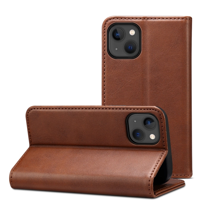 For iPhone 15 Suteni Calf Texture Horizontal Flip Leather Phone Case(Brown) by Suteni