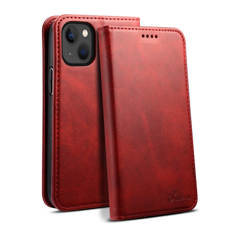 For iPhone 15 Suteni Calf Texture Horizontal Flip Leather Phone Case(Red) by Suteni