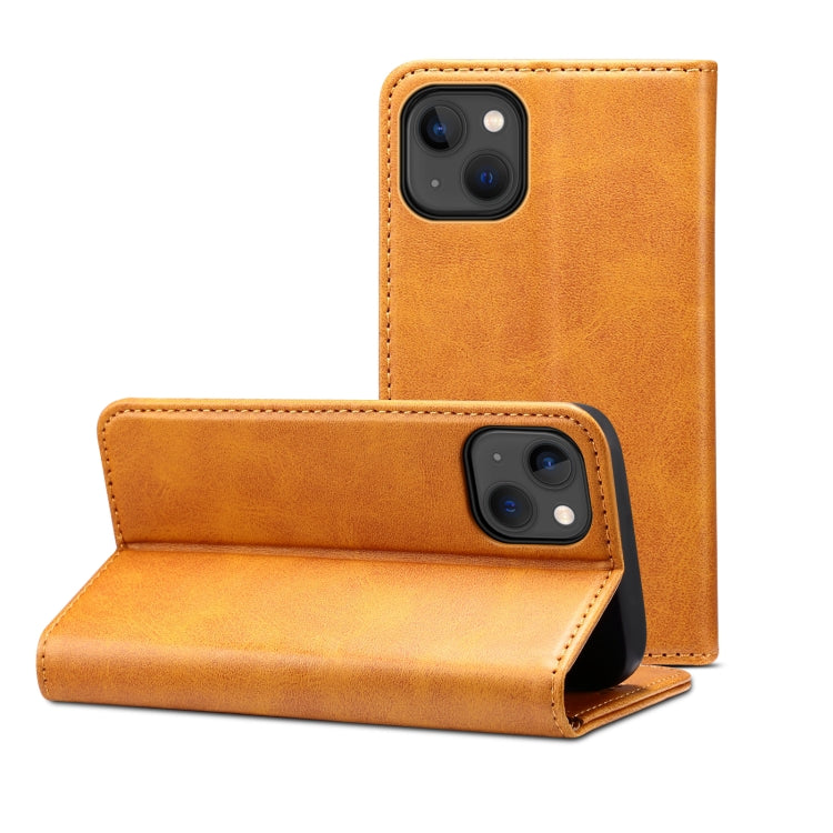 For iPhone 15 Suteni Calf Texture Horizontal Flip Leather Phone Case(Khaki) by Suteni