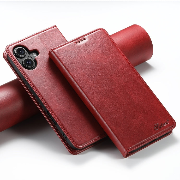 For iPhone 16 Suteni Calf Texture Horizontal Flip Leather Phone Case(Red) by Suteni