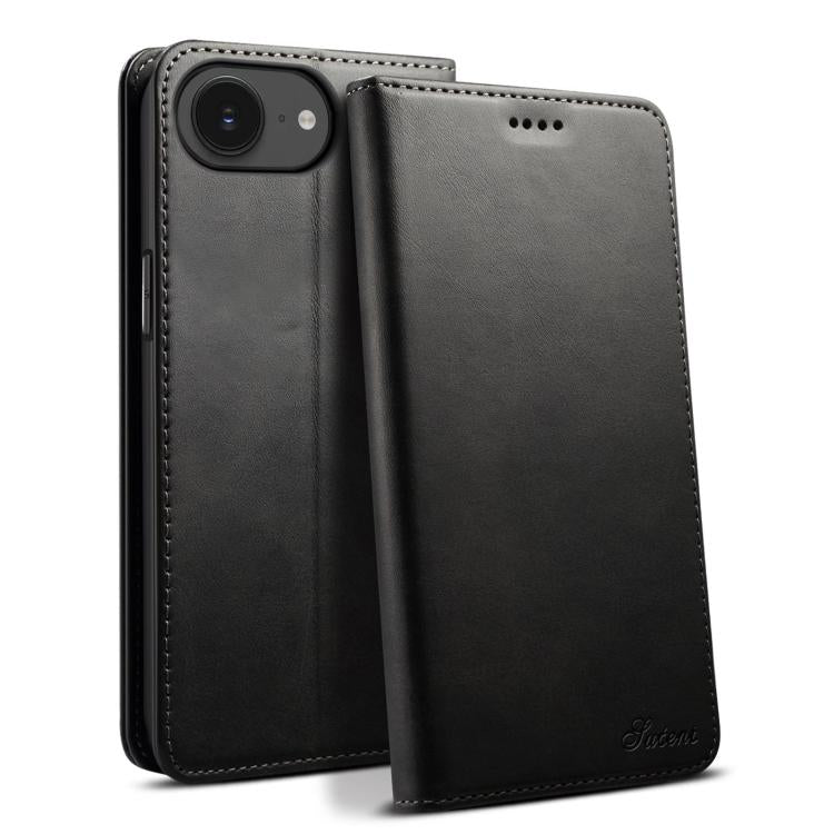 For iPhone 16e Suteni Calf Texture Horizontal Flip Leather Phone Case(Black) by Suteni