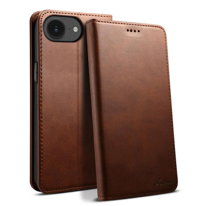 For iPhone 16e Suteni Calf Texture Horizontal Flip Leather Phone Case(Brown) by Suteni