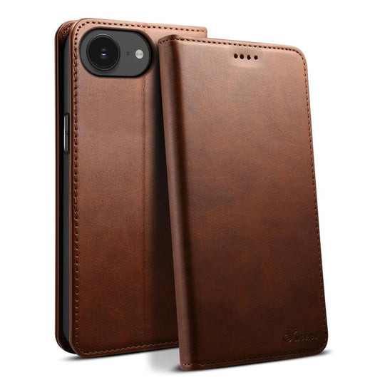 For iPhone 16e Suteni Calf Texture Horizontal Flip Leather Phone Case(Brown) by Suteni