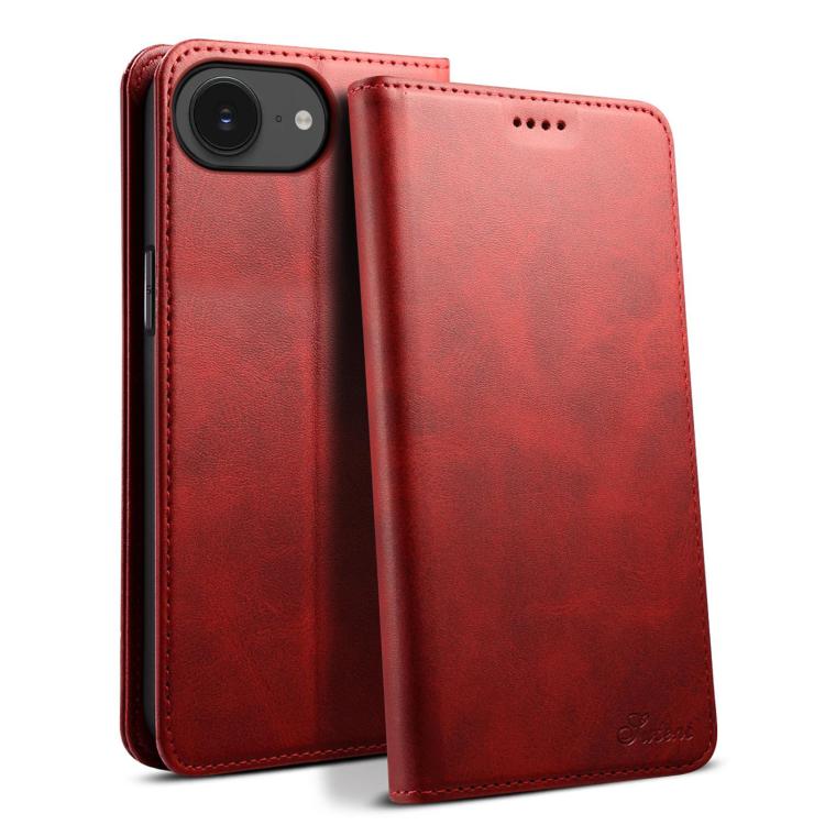 For iPhone 16e Suteni Calf Texture Horizontal Flip Leather Phone Case(Red) by Suteni