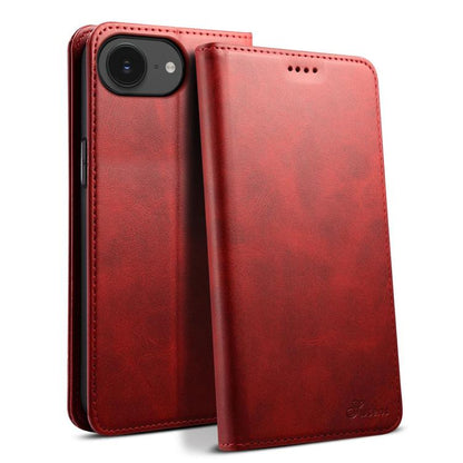 For iPhone 16e Suteni Calf Texture Horizontal Flip Leather Phone Case(Red) by Suteni