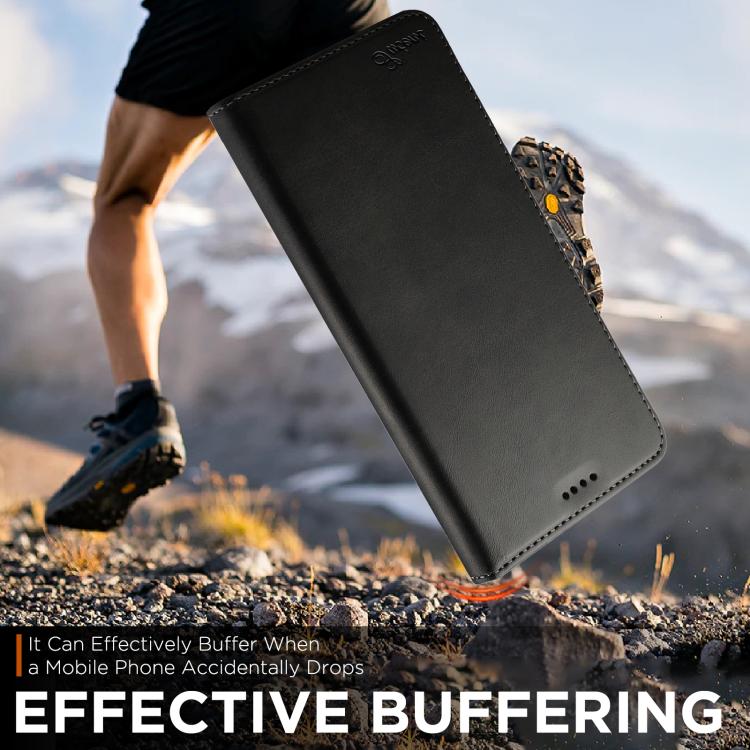 For iPhone 17 Pro Max Suteni Calf Texture Horizontal Flip Leather Phone Case(Black) by Suteni