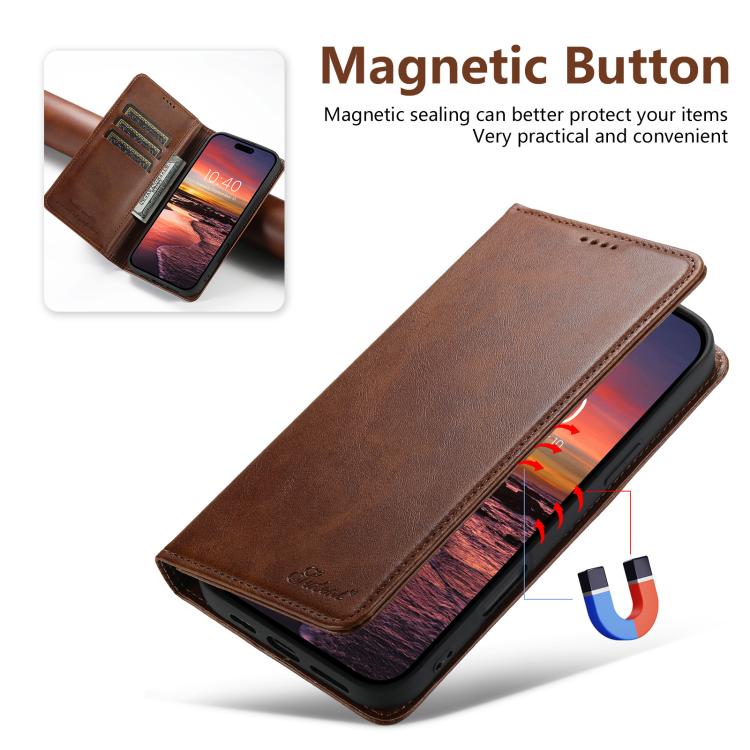 For iPhone 17 Pro Max Suteni Calf Texture Horizontal Flip Leather Phone Case(Brown) by Suteni