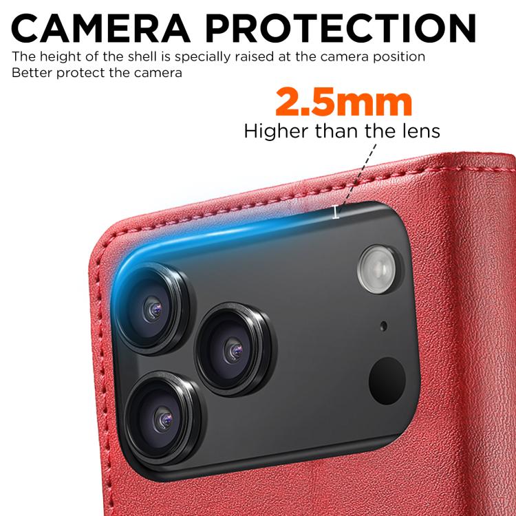 For iPhone 17 Pro Max Suteni Calf Texture Horizontal Flip Leather Phone Case(Red) by Suteni