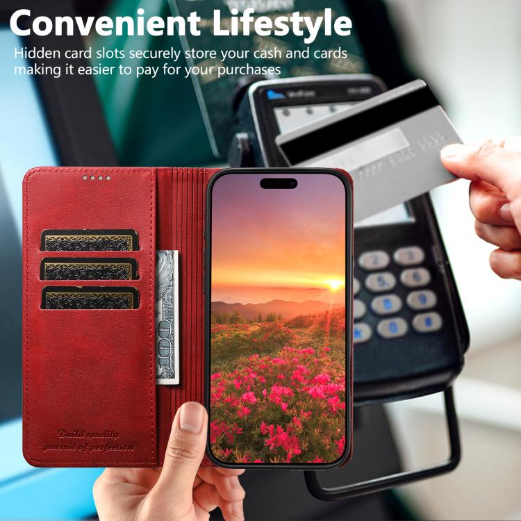 For iPhone 17 Pro Max Suteni Calf Texture Horizontal Flip Leather Phone Case(Red) by Suteni