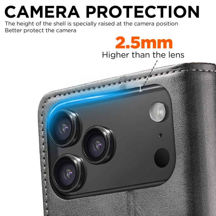 For iPhone 17 Pro Suteni Calf Texture Horizontal Flip Leather Phone Case(Black) by Suteni