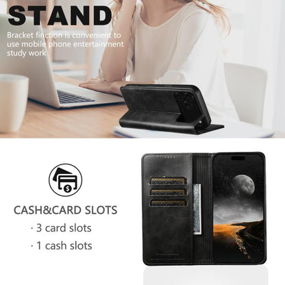 For iPhone 17 Pro Suteni Calf Texture Horizontal Flip Leather Phone Case(Black) by Suteni