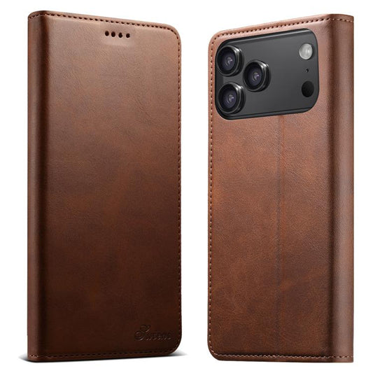 For iPhone 17 Pro Suteni Calf Texture Horizontal Flip Leather Phone Case(Brown) by Suteni