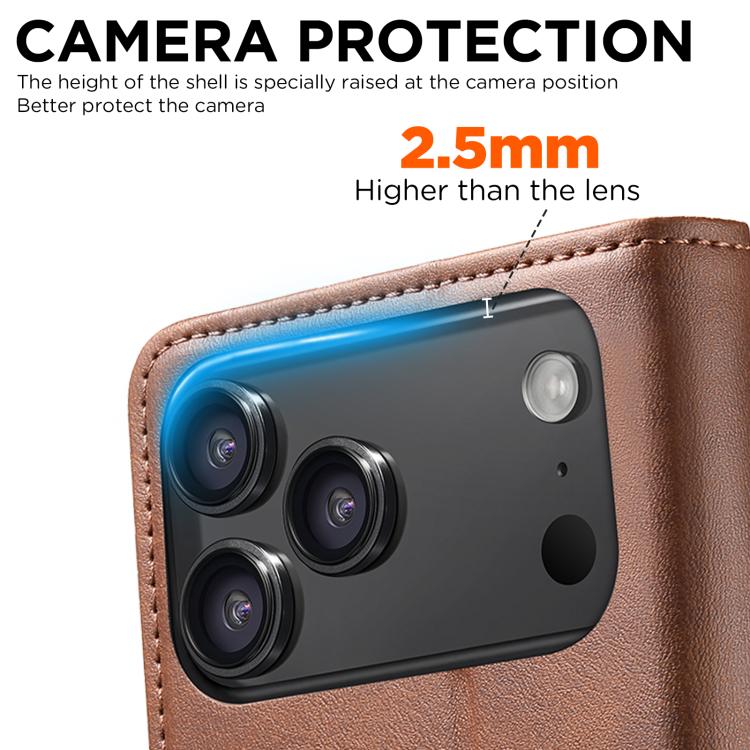 For iPhone 17 Pro Suteni Calf Texture Horizontal Flip Leather Phone Case(Brown) by Suteni