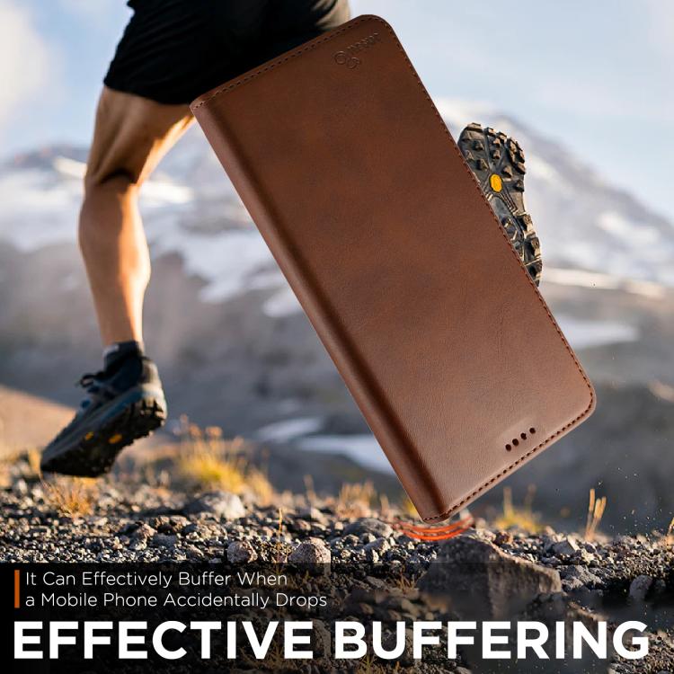 For iPhone 17 Pro Suteni Calf Texture Horizontal Flip Leather Phone Case(Brown) by Suteni