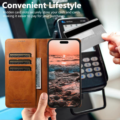 For iPhone Air Suteni Calf Texture Horizontal Flip Leather Phone Case(Khaki) by Suteni