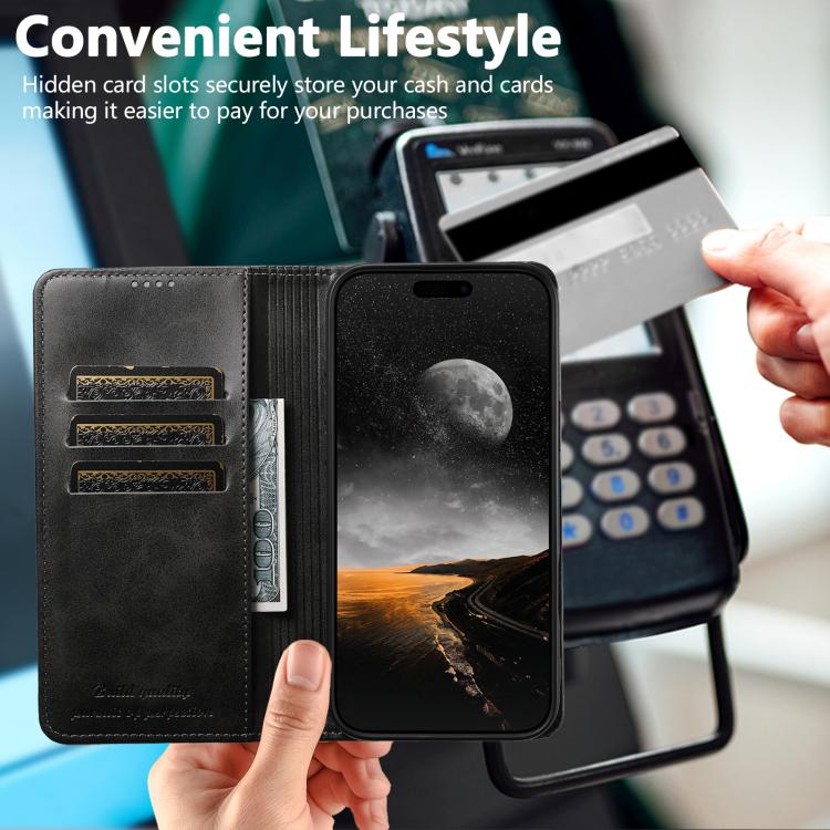 For iPhone 17 Suteni Calf Texture Horizontal Flip Leather Phone Case(Black) by Suteni