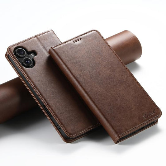 For iPhone 17 Suteni Calf Texture Horizontal Flip Leather Phone Case(Brown) by Suteni