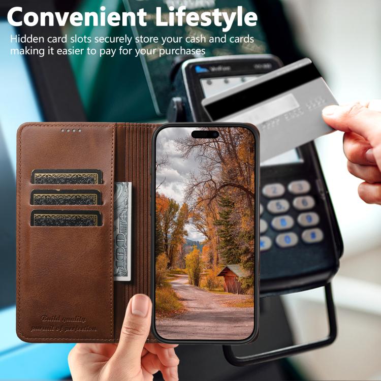 For iPhone 17 Suteni Calf Texture Horizontal Flip Leather Phone Case(Brown) by Suteni