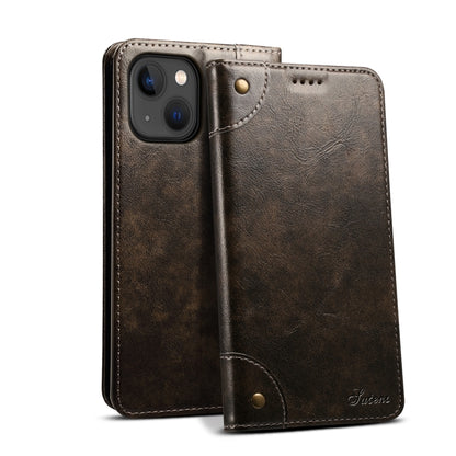 For iPhone 15 Plus Suteni Baroque Calf Texture Buckle Wallet Leather Phone Case(Black) by Suteni