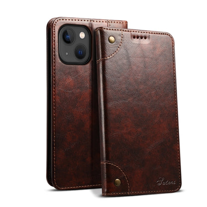 For iPhone 15 Plus Suteni Baroque Calf Texture Buckle Wallet Leather Phone Case(Brown) by Suteni