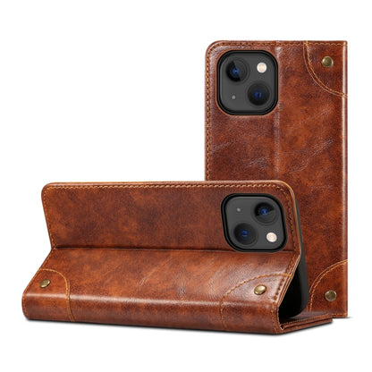 For iPhone 15 Plus Suteni Baroque Calf Texture Buckle Wallet Leather Phone Case(Khaki) by Suteni